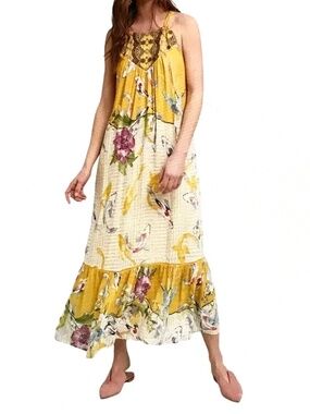 ANTHROPOLOGIE ONE SEPTEMBER Paradiso Koi Fish Maxi Dress Size Medium
